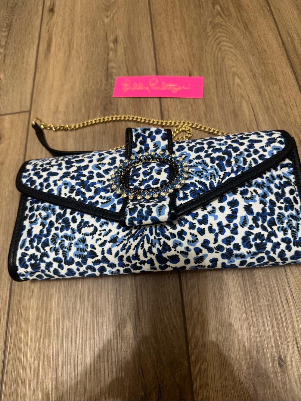 Lilly Pulitzer Blue Leopard Print Chain Shoulder Bag